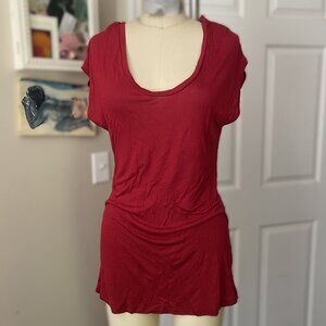 EXPRESS Red Scoop neck Stretch slinky Classic LONG Y2K Tee T-Shirt *SMALL*